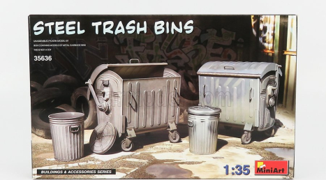 Miniart Accessories Steel Trash Bins 1:35 /