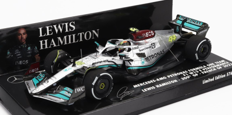 Minichamps Mercedes gp F1 W13e Team Mercedes-amg Petronas F1 N 44 (300th F1 Grand Prix) 2nd France Gp 2022 Lewis Hamilton 1:43 Stříbrná Zelená