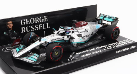 Minichamps Mercedes gp F1 W13e Team Mercedes-amg Petronas F1 N 63 (first F1 Win) Winner Brazilian Gp 2022 George Russell 1:43 Stříbrná Zelená