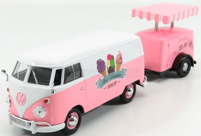 Motor-max Volkswagen T1 Type 2 Van Ice Cream With Trailer 1962 1:24 Bílá Růžová