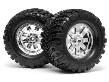 Nalepené Super Mudders gumy 155x85mm na chromových diskách, 2ks. pro Savage