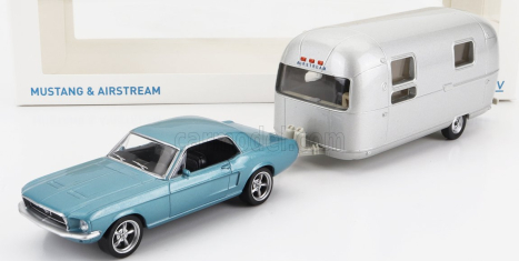 Norev Ford usa Mustang Coupe 1968 With Airstream Caravan Roulotte 1:43 Světle Modrá Met
