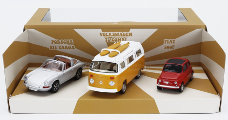 Norev Porsche Set 3x Jet-car 911 Targa Spider 1969 - Fiat 500 1965 - Volkswagen T2b Camper Van 1962 1:43 Různé