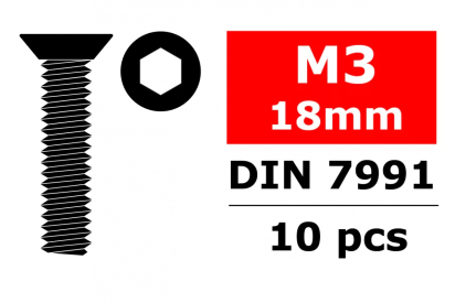 Ocelový Imbusový šroub s zápustnou hlavou, M3x18mm, 10 ks.