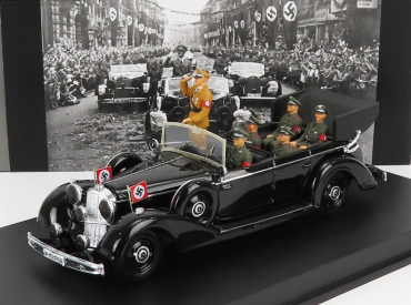 Rio-models Mercedes benz 770k Parade Cabriolet Open 1938 With Figures Adolf Hitler - Hermann Göring - Heinrich Himmler - Reinard Heydrich - Joseph Goebbels - Ss Driver Erich Kempka 1:43 Military Black