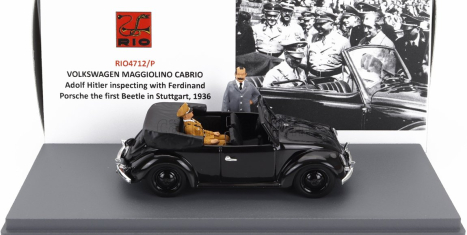 Rio-models Volkswagen Beetle Maggiolino Cabriolet Open With Hitler And Porsche Figures 1936 - Inspecting The First Beetle In Stuttgart 1:43 Black
