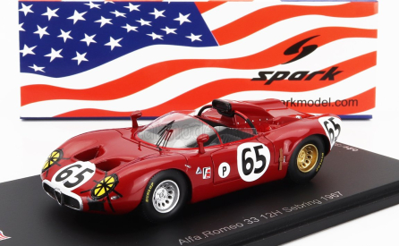 Spark-model Alfa romeo 33 Spider Team Autodelta N 65 12h Sebring 1967 A.de Adamich - T.zeccoli 1:43 Red