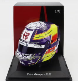 Spark-model Bell helmet F1  Casco Helmet Alfa Romeo C43 Team Stake N 24 Season 2023 Guanyu Zhou 1:5 Žlutá Bordeaux