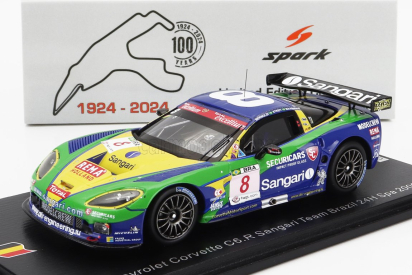 Spark-model Chevrolet Corvette C6.r Z06 Team Sangari Brazil N 8 24h Spa 2009 Enrique Bernoldi - Xavier Maassen - Roberto Streit 1:43 Modrá Zelená Žlutá