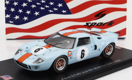 Spark-model Ford usa Gt40 Gulf N 6 2nd 6h Watkins Glen 1968 P.hawkins - D.hobbs 1:43 Světle Modrá Oranžová