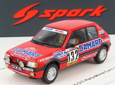 Spark-model Peugeot 205 1.6 Gti N 132 Rally Montecarlo 1986 Francois Delecour - Anne Chantal Pauwels 1:43 Red
