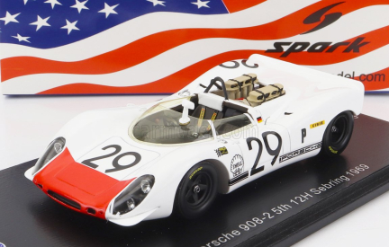 Spark-model Porsche 908/2 N 29 5th 12h Sebring 1969 G.mitter - U.schutz 1:43 Bílá Červená