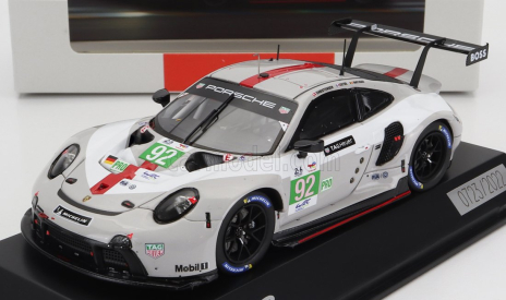Spark-model Porsche 911 991-2 Rsr-19 4.2l Team Porsche Gt N 92 24h Le Mans 2022 Michael Christensen - Kevin Estre - Laurens Vanthoor 1:43 Bílá Šedá Červená