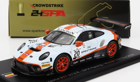 Spark-model Porsche 911 991 Gt3 R 4.0l Flat-6 Team Gpx Racing N 20 Winner 24h Spa 2019 Richard Lietz - Michael Christensen - Kevin Estre 1:43 Světle Modrá Oranžová Černá