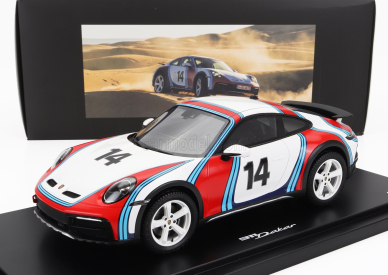 Spark-model Porsche 911 992 Coupe Martini Racing Livery N 14 Rally Dakar 2023 - Con Vetrina - With Showcase 1:18 Bílá Modrá Červená