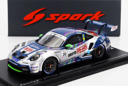 Spark-model Porsche 911 992 Gt3 Cup N 20 Porsche Carrera Cup Scandinavia Champion 2023 Ola Nilsson 1:43 Stříbrná Modrá