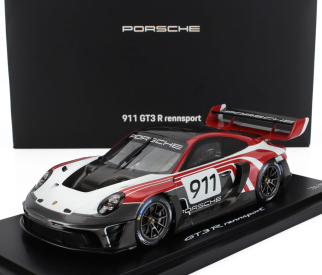 Spark-model Porsche 911 992 Gt3 R N 911 Racing Flacht Design Coupe 2021 - Con Vetrina - With Showcase 1:18 Bílá Šedá Červená