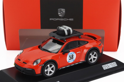 Spark-model Porsche 911 992 N 58 Rally Dakar Red58 Special With Pack Roof 2023 1:43 Krvavě Oranžová