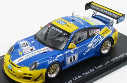 Spark-model Porsche 911 997-2 Gt3 Cup Team Click Vers.de N 69 24h Nurburgring 2015 W.destree - K.jodexnis - E.salewsky - R.chrzanowski 1:43 Bluette Yellow