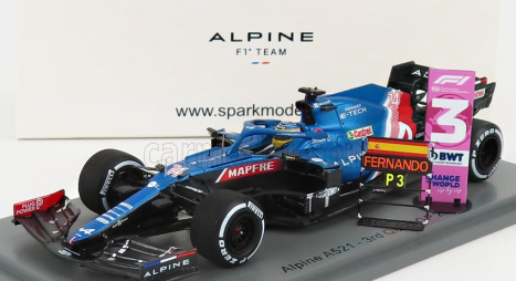 Spark-model Renault F1  A521 Renault E-tech 20b Team Alpine N 14 3rd Qatar Gp With Pit Board 2021 Fernando Alonso 1:43 Modrá Met Červená Bílá