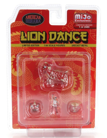 American diorama Figures Set 4x Lion Dance 2 1:64 Red