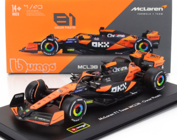 Bburago Mclaren F1  Mcl38 Team Mclaren N 81 Miami Gp 2024 Oscar Piastri - With Pilot And Showcase 1:43 Oranžová Černá