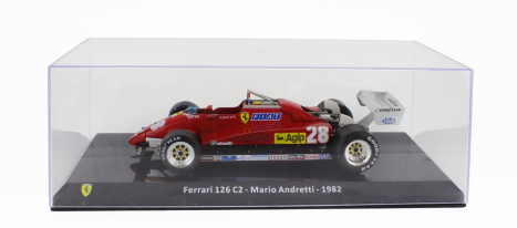 Edicola Ferrari F1  126 C2 N 28 Season 1982 Mario Andretti - Con Vetrina - With Showcase 1:24 Red