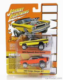 Johnny lightning Plymouth Set 2x Dragster Road Runner 1970 + Dodge Charger R/t 1969 1:64
