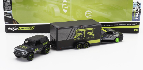 Maisto Ford usa Bronco 2021 With Trailer Car Transporter + Mustang GT Coupe RTR Vehicles 1:64 Šedá Žlutá