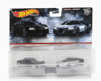 Mattel hot wheels Bugatti Set 2x Veyron 2009 + Bugatti Chiron 2016 1:64 Černá Stříbrná