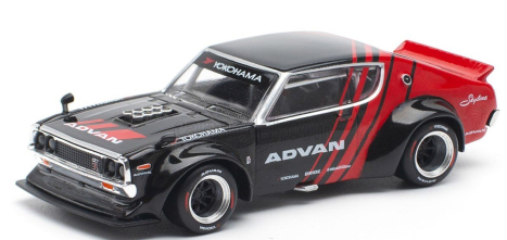 Pop-race-limited Nissan Skyline Gt-r V8 (r34) Advan Drift 1973 1:64 Černá Červená