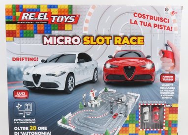 Re-el toys Alfa romeo Pista Componibile - With 2x Giulia Quadrifoglio Slot Cars - Lego Compatibile 1:87 /