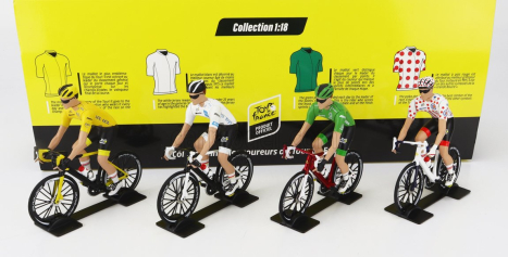 Solido Figures Set 4x Ciclista - Cyclist - Maglia Gialla - Yellow Jersey - Maglia A Pois - Pois Jersey - Maglia Verde - Green Jersey - Maglia Bianca - White Jersey - Tour De France 2022 1:18 Různé