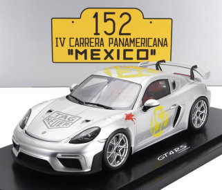 Spark-model Porsche 718 (982) Cayman Gt4 Rs N 152 Tribute Rally Panamericana Livery 2024 - Con Vetrina - With Showcase 1:18 Silver