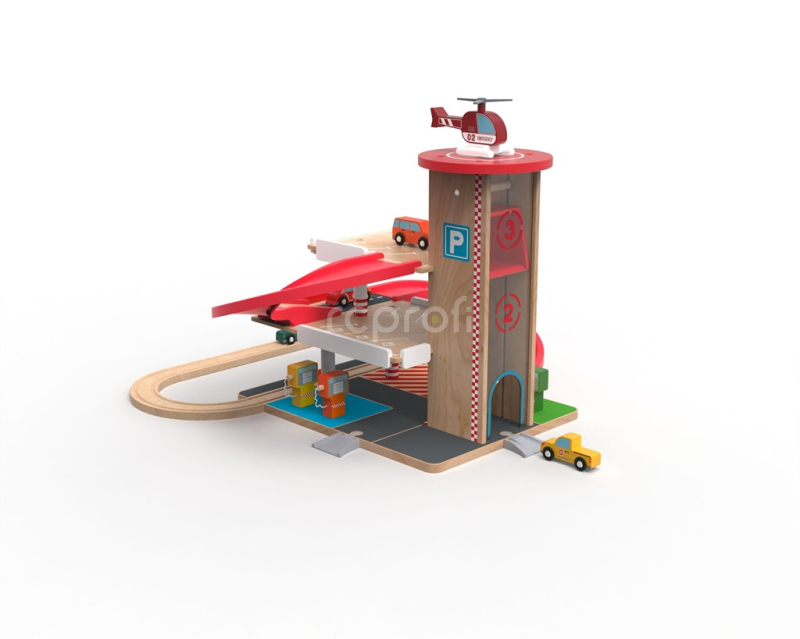 2Kids Toys Dřevěná garáž s vláčkodráhou