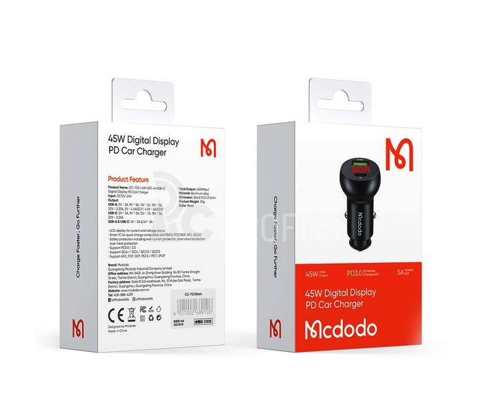45W PD Car Charger with Digital Display
