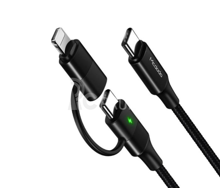 60W PD 2in1 Nylon Cable Type-C to Type-C + Lightning