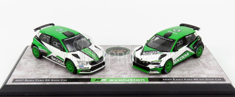 Abrex Škoda Set 2x Fabia R5 Evo N 0 Showcar 2017 a 2020 1:43, zelená-bílá