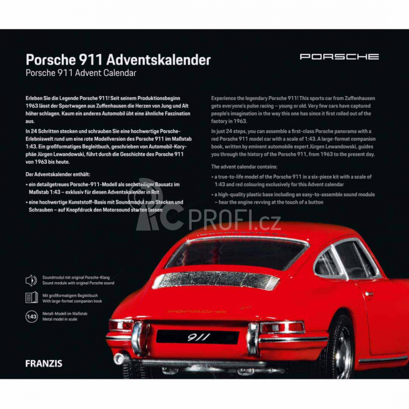 Adventní kalendář Porsche 911 se zvukem 1:43, červená