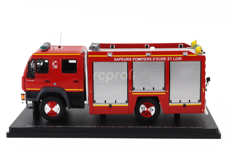 Alerte MAN Le 14.220 Tanker Truck Double Cabine Bemaex Fsr Sdis 28 Sapeurs Pompiers D'eure Et Loir 2004 1:43 Červená Šedá
