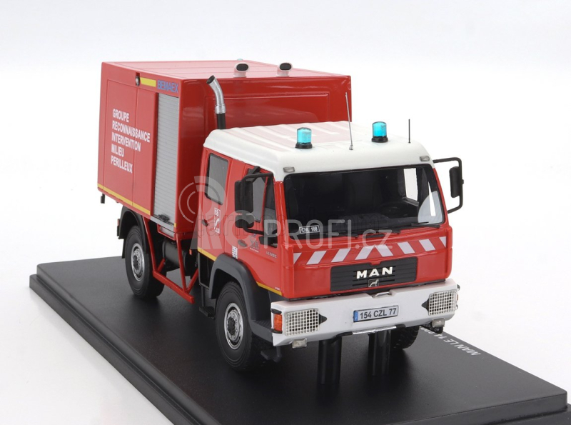 Alerte MAN Le 14.220 Truck Double Cabine Bemaex Grimp Sdis 77 Sapeurs Pompiers Groupe Reconnaissance Intervention Milieu Perilleux 2004 1:43 Červená Bílá Žlutá