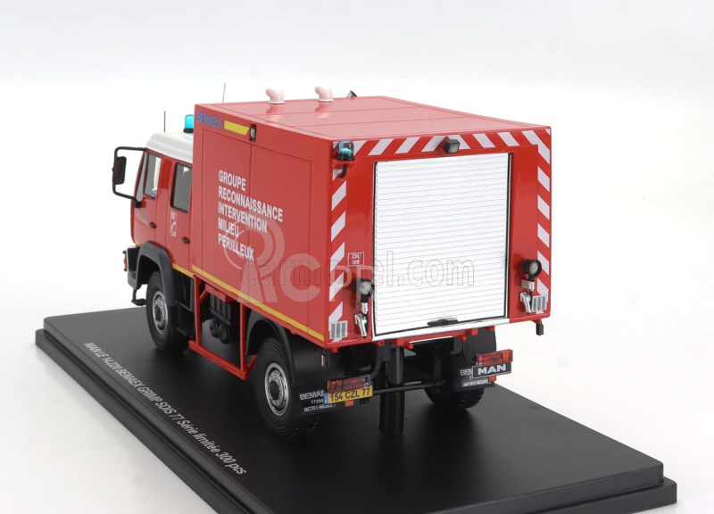 Alerte MAN Le 14.220 Truck Double Cabine Bemaex Grimp Sdis 77 Sapeurs Pompiers Groupe Reconnaissance Intervention Milieu Perilleux 2004 1:43 Červená Bílá Žlutá