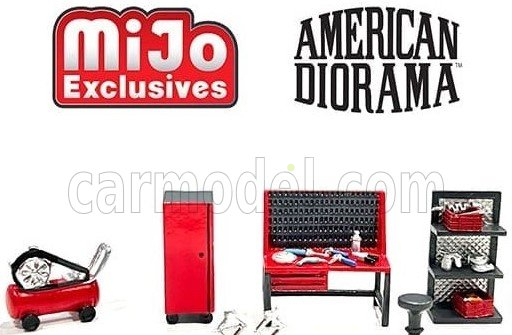 American diorama Accessories Set Officina Garage Tool 1:64 Šedá Červená