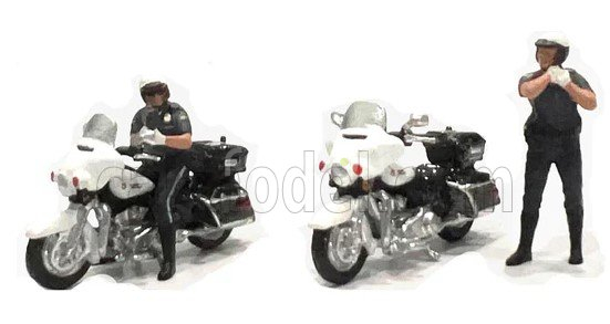 American diorama Figures Set 2x Police Man With 2x Motorcycle 1:64 Černá Bílá