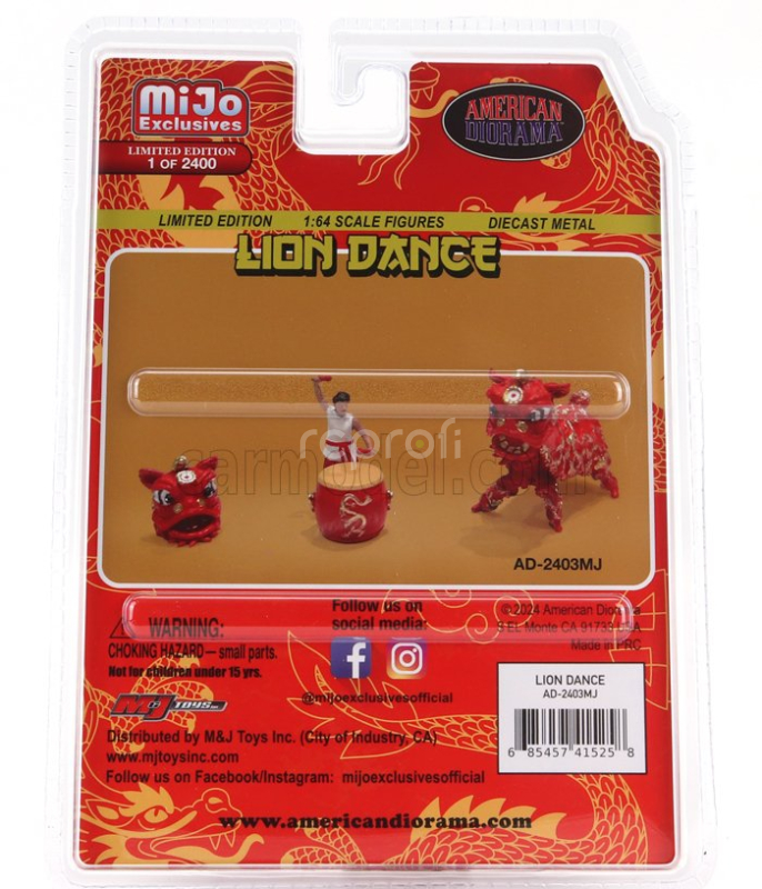 American diorama Figures Set 4x Lion Dance 2 1:64 Red