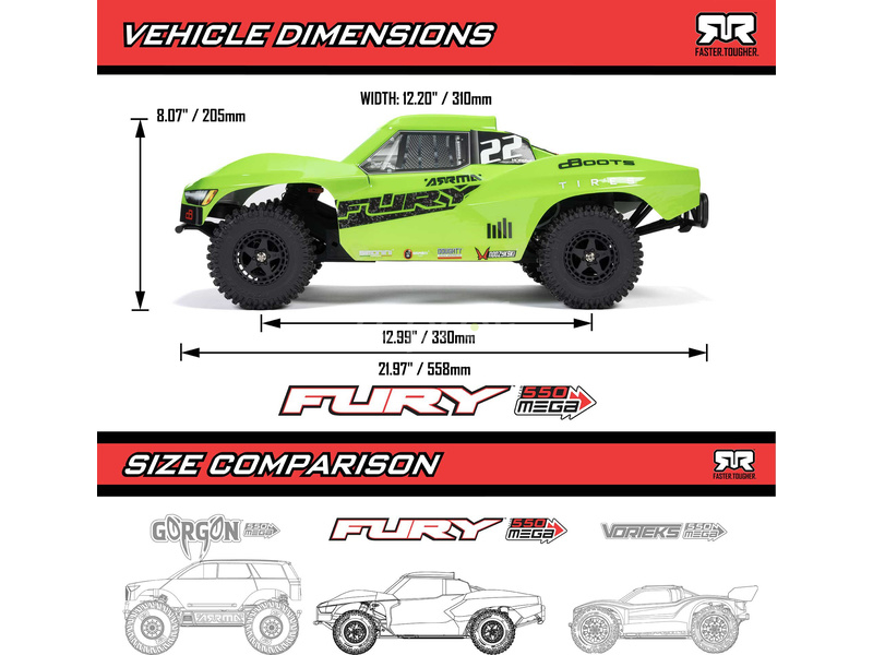 RC auto Arrma Fury Mega 550 1:10 RTR Basic, zelená