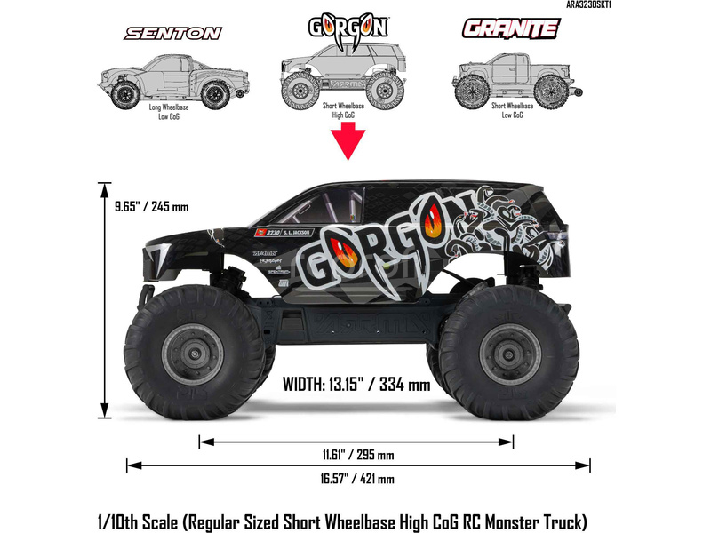 RC auto Arrma Gorgon 1:10 Kit Smart RTA, čirá