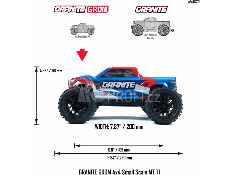 RC auto Arrma Granite Grom 1:18 4WD Smart RTR, modrá