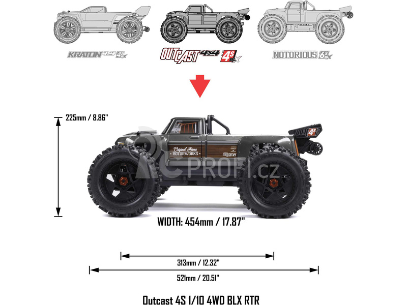 RC auto Arrma Outcast 4S V2 BLX 1:10 4WD RTR, červená