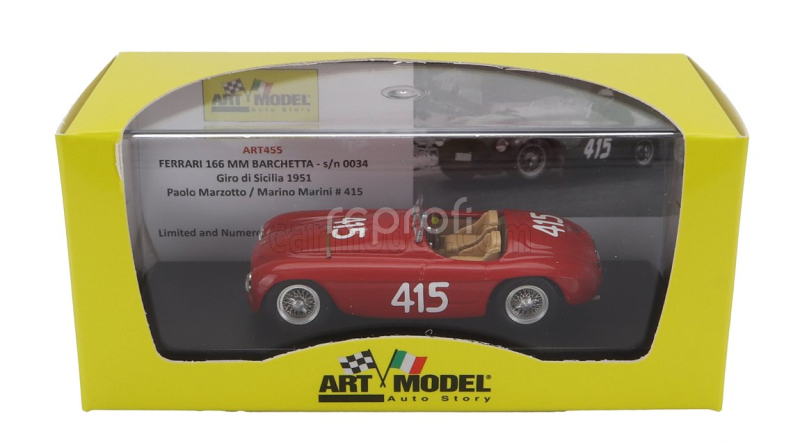 Art-model Ferrari 166mm Spider Barchetta N 415 Giro Di Sicilia 1951 Paolo Marzotto - Marino Marini 1:43 Red